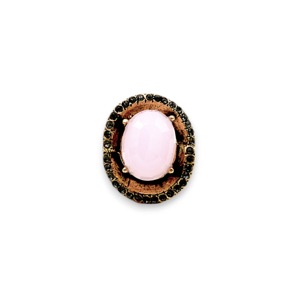 Pembe Kedi Gözü Otantik İşlemeli Bronz Yüzük