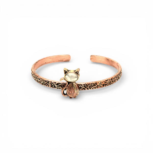Pembe Kuvars Doğal Taş Kedi Bakır Bileklik